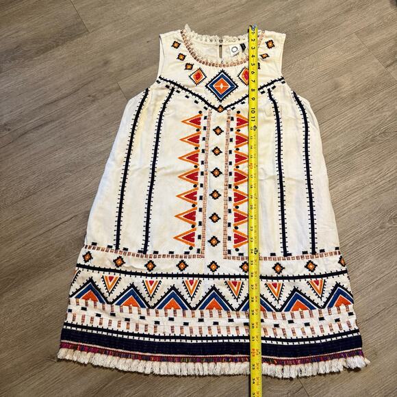Anthropologie Akemi Kin Embroidered Fringe Shift Dress Boho Tribal 8P - Picture 7 of 13
